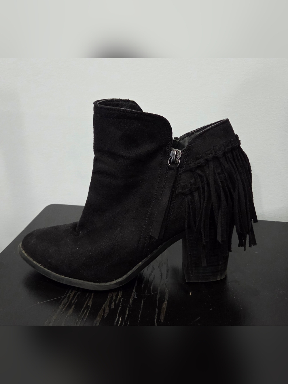 Wild Diva Black Suede Fringe Ankle Boots